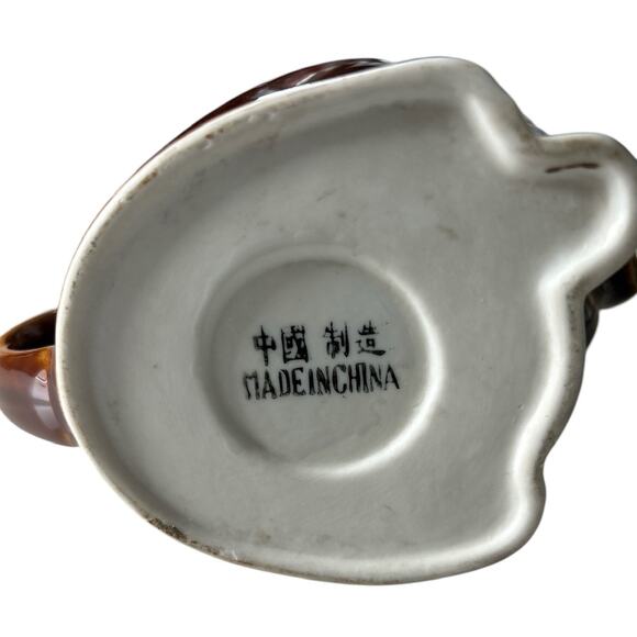 Vintage Chinese Porcelain Havana Brown Cat Teapot with Paw Spout - Picture 6 of 8